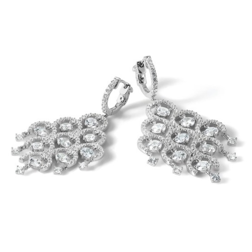 New Sterling Shimmer Sterling Silver CZ Chandelier Dangle Hinged Earrings